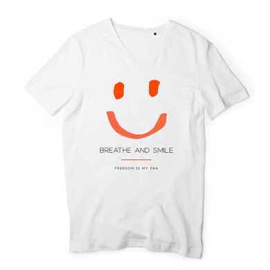 BREATHE AND SMILE T-SHIRT HOMME BIO COL V LOGO ORANGENOIR